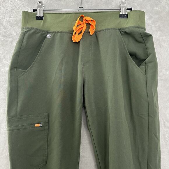 Figs Scrubs Zamora Joggers Pants XSP Olive Green Pull On Cargo Zip Pocket - Picture 2 of 11